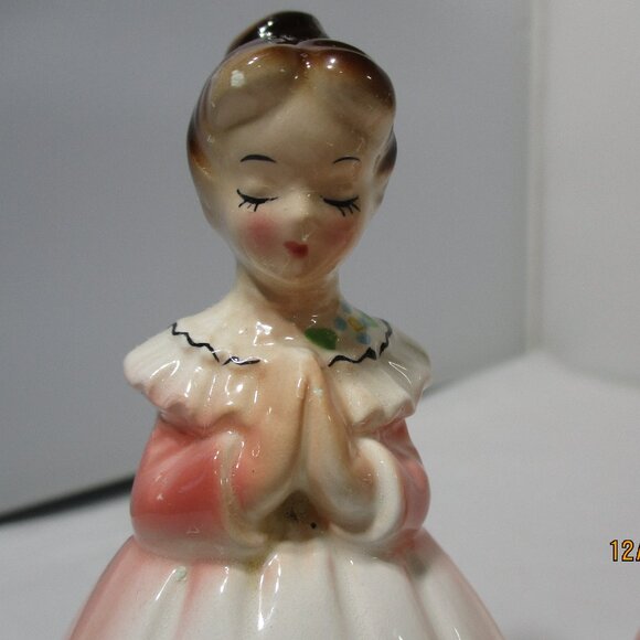 Vintage Enesco Praying Girls Ladies Salt & Pepper Pink Dresses. Give us This Day - Picture 8 of 11